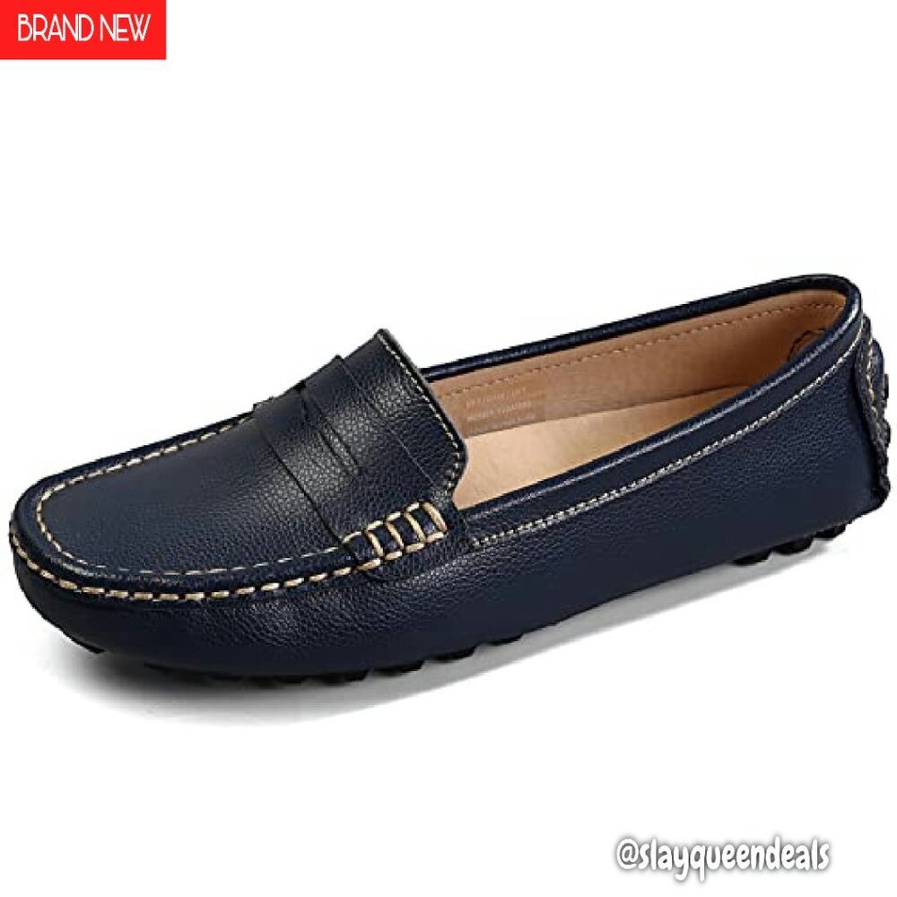Genuine Leather Penny Loafers Slip-On Flats True to Size Comfort Walking - Picture 4 of 8